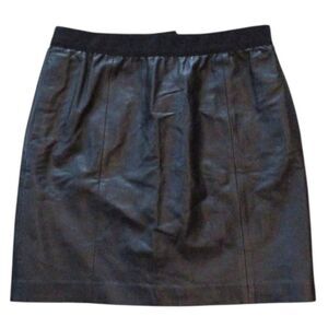 Ann Taylor Loft Real Leather Mini Skirt Sz 4 Black Neutral Minimalist Pockets